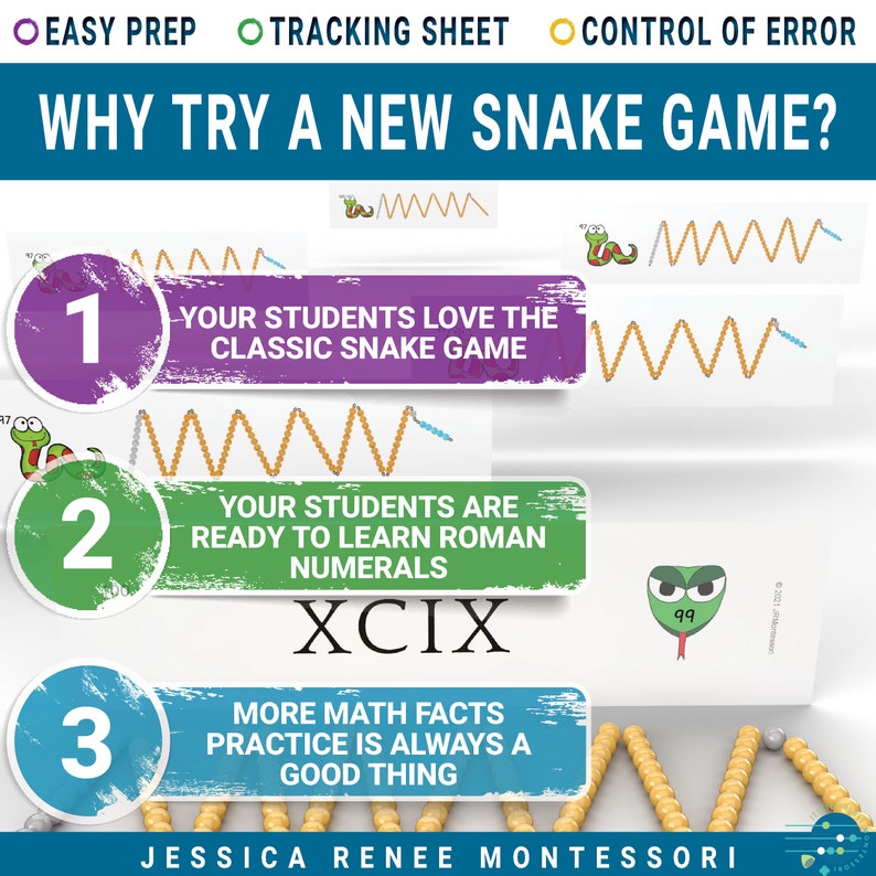 Montessori Snake Game: Roman Numerals 1-100, Addition & Subtraction ...