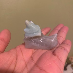 green flower agate dragon head carving (small)