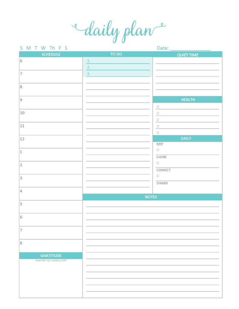 daily planner page printable digital time block etsy