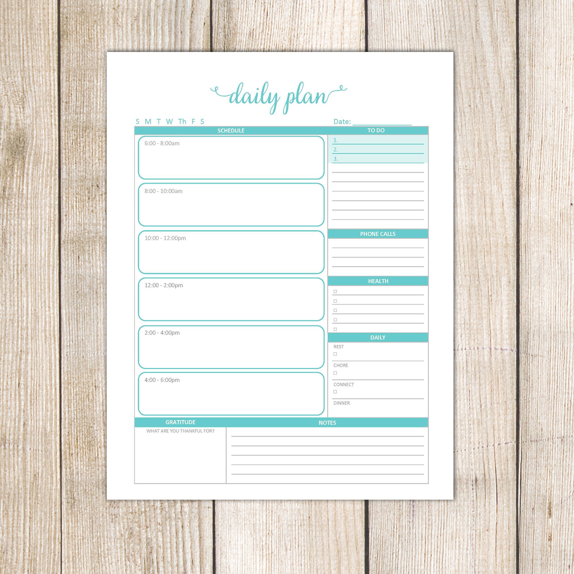 Daily Planner Page Printable Digital Time Block Package - Etsy