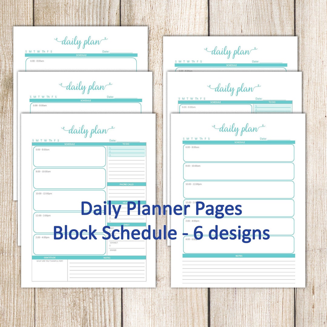 Daily Planner Page Printable Digital Time Block Package - Etsy