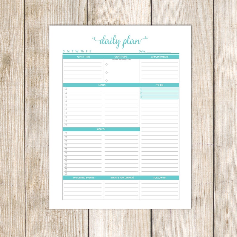 daily planner page printable digital undated with and without etsy