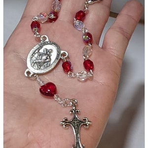 Siam Red and Crystal Auto Rear-View Mirror Rosary with St. Christopher Connector