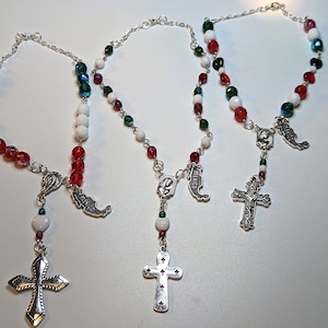Mexican Auto Rear-View Mirror Rosary With Mexico Flag Charms