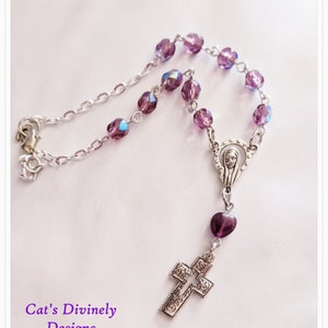 Amethyst Purple (One Decade) Pocket Rear-View Mirror Rosary