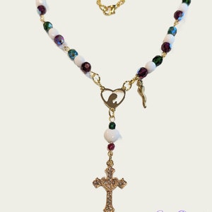 Italian Car Rosary With Small Gold Italian Horn (Cornicello) Charm