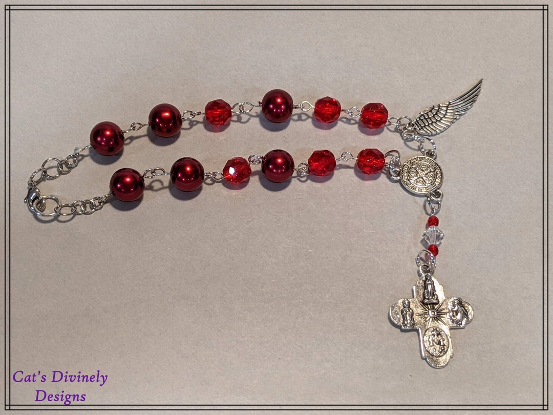 Red Auto Rear-view Mirror Rosary With Angel Wing Charm - Etsy
