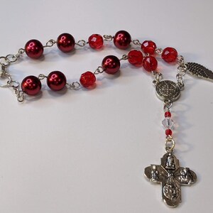 Red Auto Rear-View Mirror Rosary with Angel Wing Charm