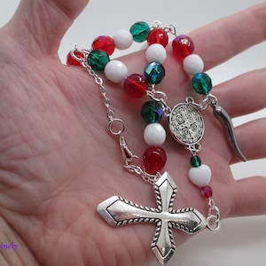 Italian Auto Rosary with Stainless Cornicello Charm