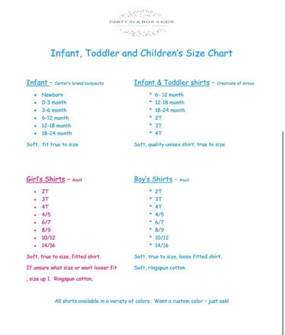 Creations Of Grace Toddler Size Chart