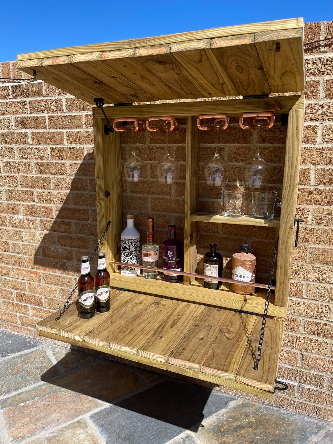 Wooden Garden Wall Bar With Copper Pipe Etsy UK