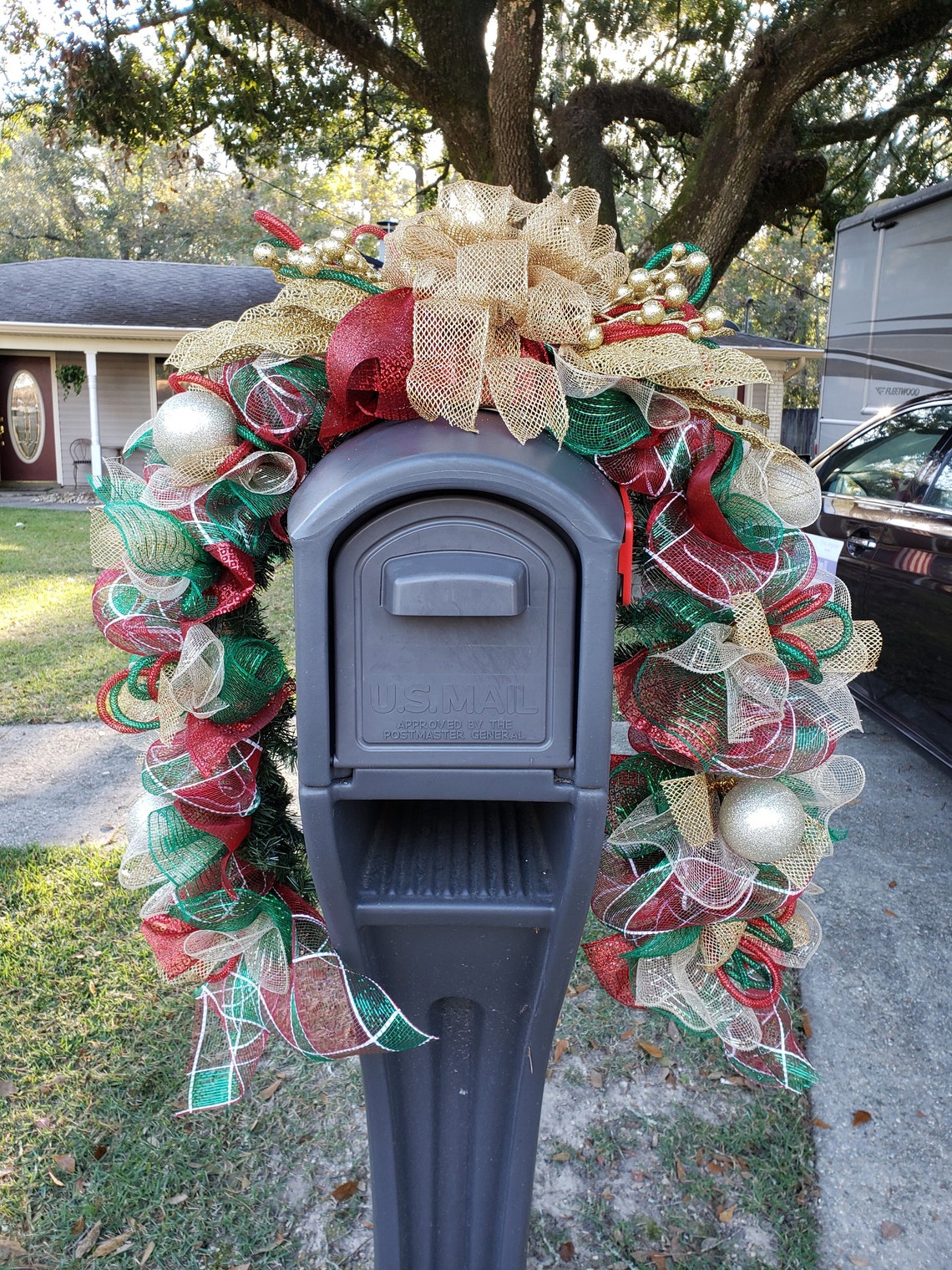 Brick mailbox swag christmas mailbox swag red and green swag Etsy