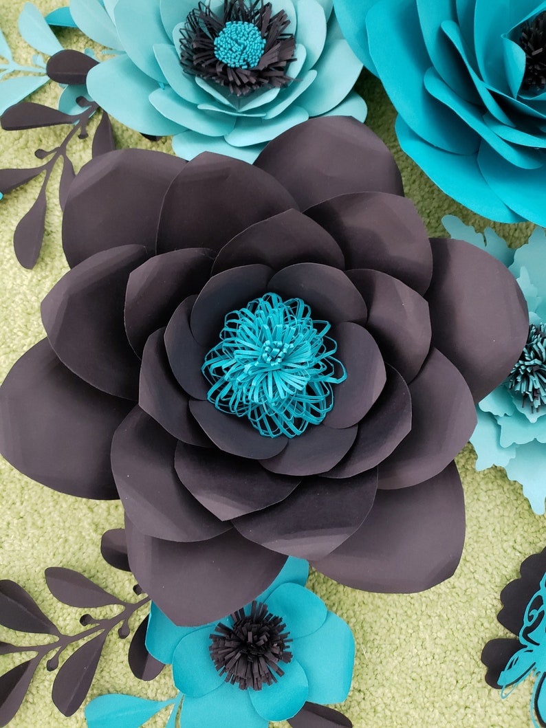 Black Teal Wall Decor Teal Paper Flowers Teal Black Paper