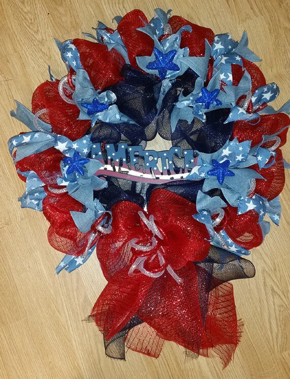 Patriotic Wreath Front Door Fourth Of July Centerpiece Etsy