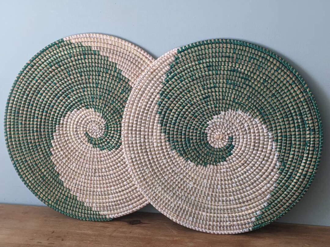 Large Green Woven Basket Table Mat or Wall Decoration. Etsy UK
