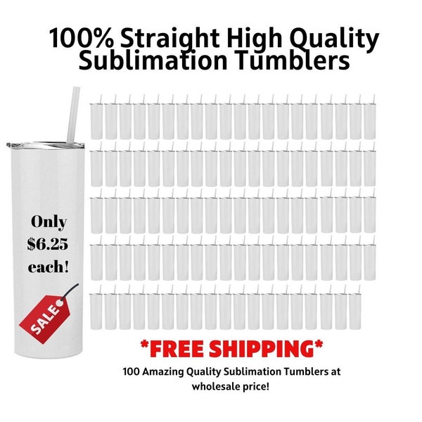 100 Straight Sublimation Tumbler pack/ White Blank Tumblers / Sublimation Cups / 20oz / Wholesale