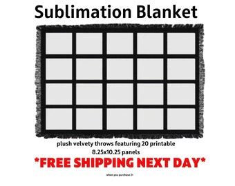 20-Panel Sublimation Blanket – Black Fringe, Personalized Throw (40x60)