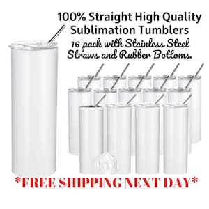 WHITE Sublimation Blank Tumblers; Double Walled Stainless Steel Tumbler  with Straw 20oz