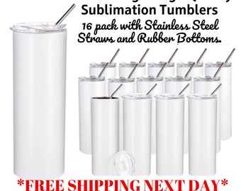 Vasos de sublimación recta de 20 oz, paquete de 16 con pajitas de acero inoxidable