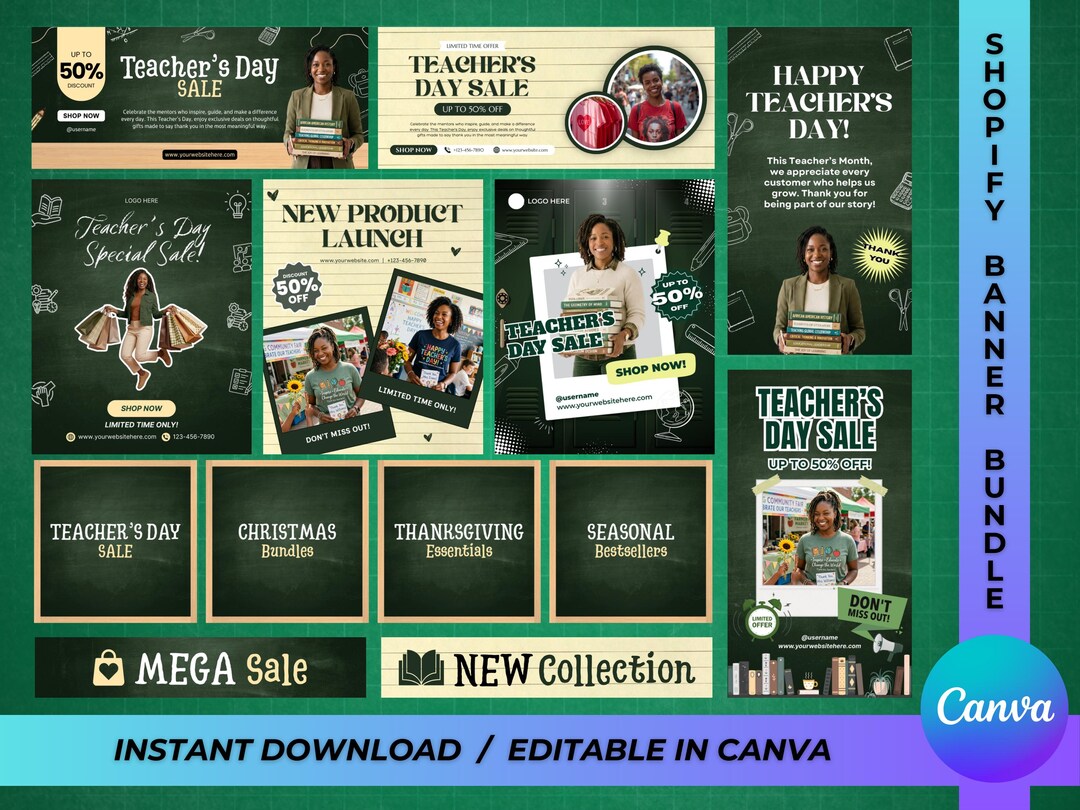 Teacher Appreciation Shopify Banner Bundle, Canva Editable Store ...