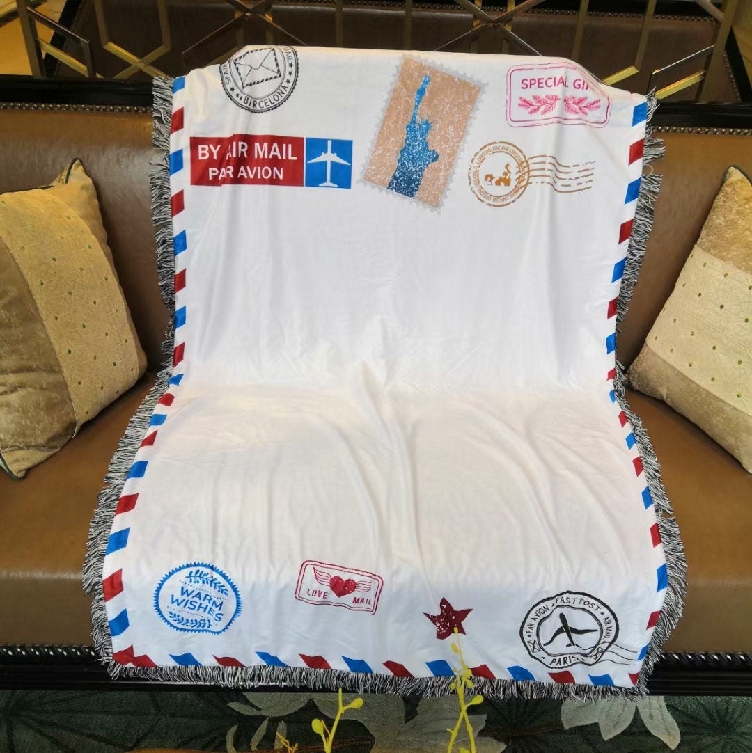 Sublimation Mail Blanket / Sublimation Blanket /black and White Fringe Edges Sublimation Blanks