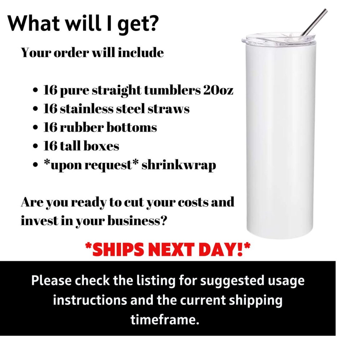Straight Sublimation Tumbler Pack / White Blank Tumblers / Sublimation Cups  / 20oz / Tumblers Free Shipping Eligible 2 