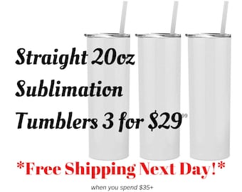 Straight Sublimation Tumbler pack / White Blank Tumblers / Sublimation Cups / 20oz / Tumblers Free Shipping Eligible 2 +