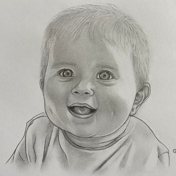 Custom Hand Drawn Portraits, Pencil Drawings, Family portraits, Portraits, Pencil Portraits, custom gift, personal gift, baby portraits