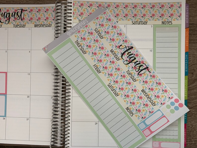 ECLP Large August Garden Monthly Planner Layout Stickers