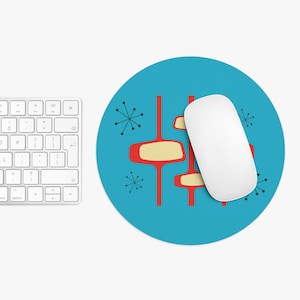 Retro Inspired Mouse Pad, Atomic Style Mouse Pad, Mid Century Modern Mouse Pad, Retro Desk Accents, Round Mouse Pad, Rectangular Mouse Pad
