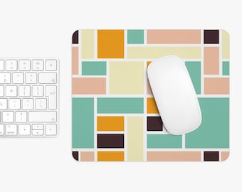 Retro Geometric Mouse Pad, Mid Century Modern Inspired Mouse Pad, Round Laptop Mouse Pad, Rectangular Computer Mouse Pad