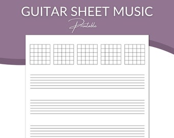 Printable Guitar Tab Sheet Music Paper, Blank Guitar Chord Sheet Music, Guitar Tablature Paper, Blank Guitar Manuscript Paper