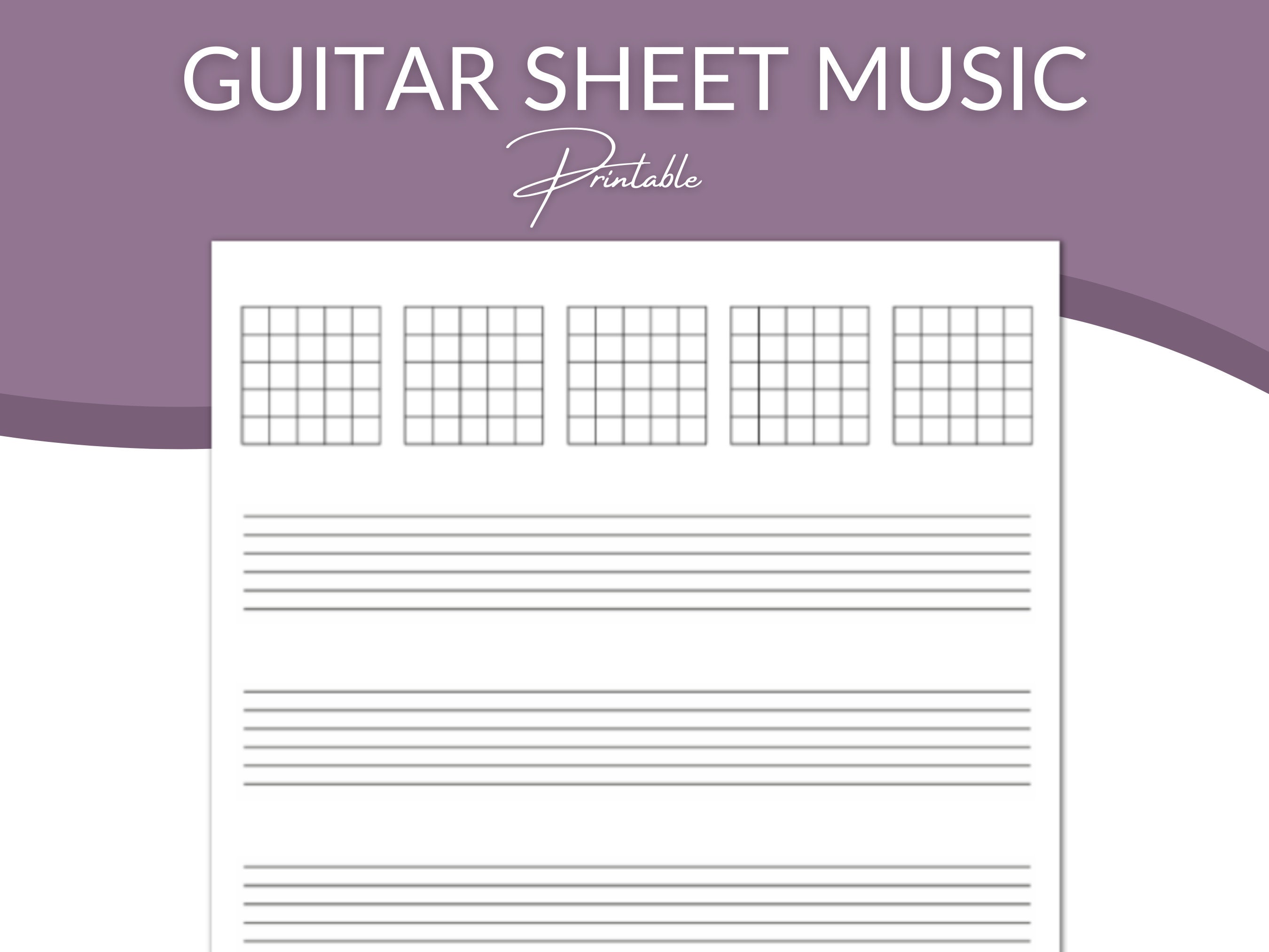 Tablature, Printable Blank Sheet Music, Music Staff Paper, Letter/a4 PDF,  Instant Download 