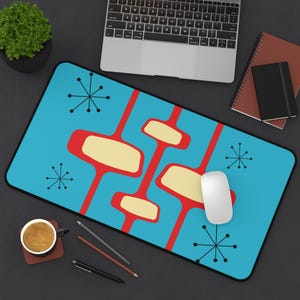 Retro Inspired Desk Mat, Atomic Style Desk Mat, Mid Century Modern Aesthetic Desk Mat, Retro Desk Accessories, Large Laptop Computer Mat