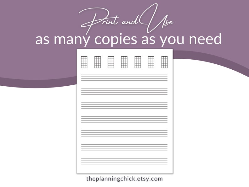 Printable Bass Guitar Tab Sheet Music Paper, Blank 4 String Guitar