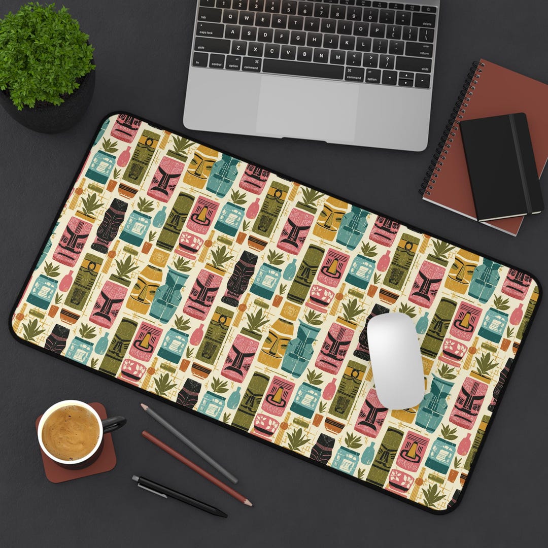 Retro Tiki Desk Mat, Mid Century Modern Inspired Desk Pad, Large Laptop ...