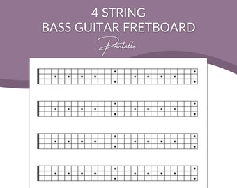 Printable Bass Guitar Fretboard, Blank Bass Guitar Neck Diagram, 4 String Guitar Fretboard Chart, Printable Ukelele Fretboard Diagram