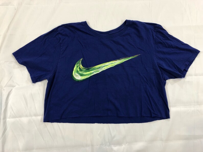 Blue and green Nike swoosh cropped t shirt Not Your | Etsy