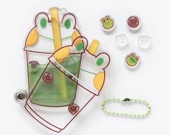 Matcha Latte Frog Fillable Shaker Keychain (3.375")