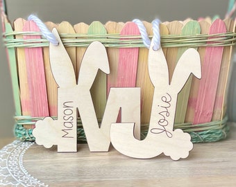 Easter Basket Bunny Tags, Personalized Alphabet Letter, Custom Bunny Name Tag, Wood Bunny Tag, Engraved Tag, Initial Tag, Minimalist