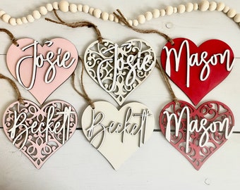 Valentines Day Heart Tags, Wood Gift Tags, Personalized Wood Hearts