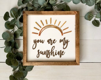 You are My Sunshine Framed Wood Sign with Raised Letters, Kids Room Wall Art, Nursery Decor, Farmhouse Sign,