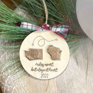 Miles Apart but Close at Heart, State Ornament, Personalized Family Ornament, Home ornament, Holiday Gift, Custom Ornament,