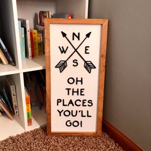 Oh The Places You&#39;ll Go Wood Sign- Nursery wall Art,Baby Shower Gift, Wood Baby Shower Decor, Rustic Theme, Woodland Nursery, Mom To be