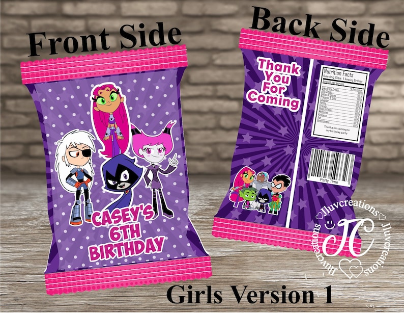 6 Personalised Teen Titans GO Birthday Party Fold Over Cards Sweet Bags Favours