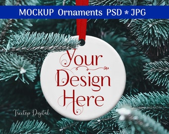 Maqueta de adorno navideño, maqueta de objeto inteligente PSD de Photoshop, maqueta de adorno de cerámica JPG para diseños de sublimación y SVG