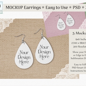 Vinyl Earrings Mockup Set, Faux Leather Earring Mock Up, SVG and Sublimation Mock-Up, JPG and Photoshop PSD Smart Object