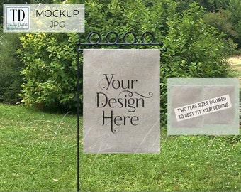 Primavera Burlap bandiera Mockup per SVG o Sublimation Designs, Burlap Garden Flag Mockup, Yard Flag Mock-Up per la primavera