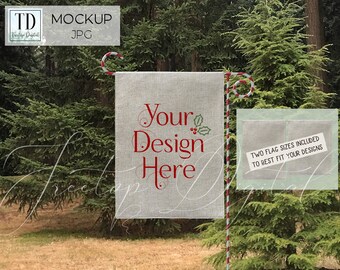 Burlap Yard Bandiera Mockup per l'inverno, Garden Burlap Bandiera per Natale e Inverno SVG o Sublimation Designs