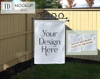 Yard Bandiera Mockup per l'autunno, un White Garden Bandiera Mock-Up con alberi d'autunno, JPG Mockup